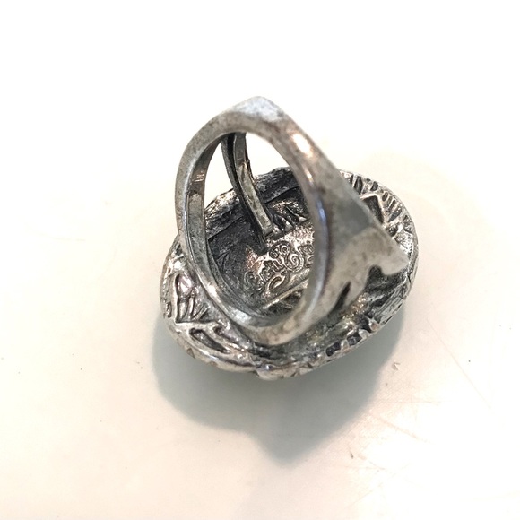 Semi-Previous Turquoise-Silver Adjustable Ring 1” - Picture 6 of 10